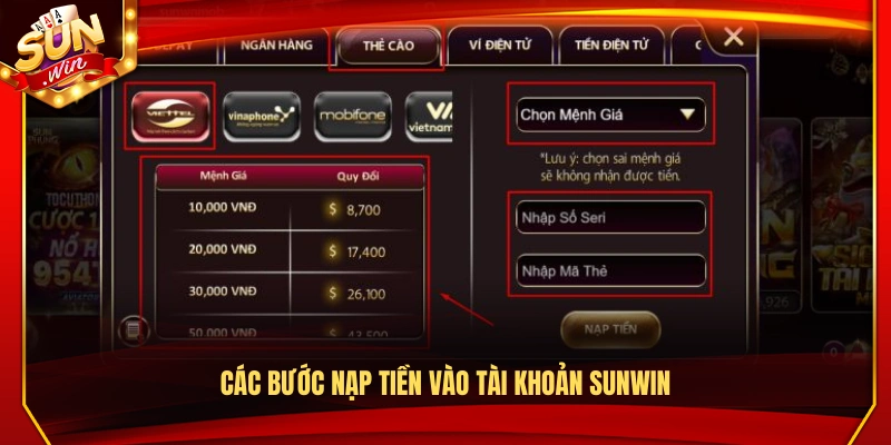Nạp Tiền Sunwin – Các Bước Giao Dịch Ổn Định Xử Lý Nhanh 2 Các bước chi tiết để nạp tiền Sunwin